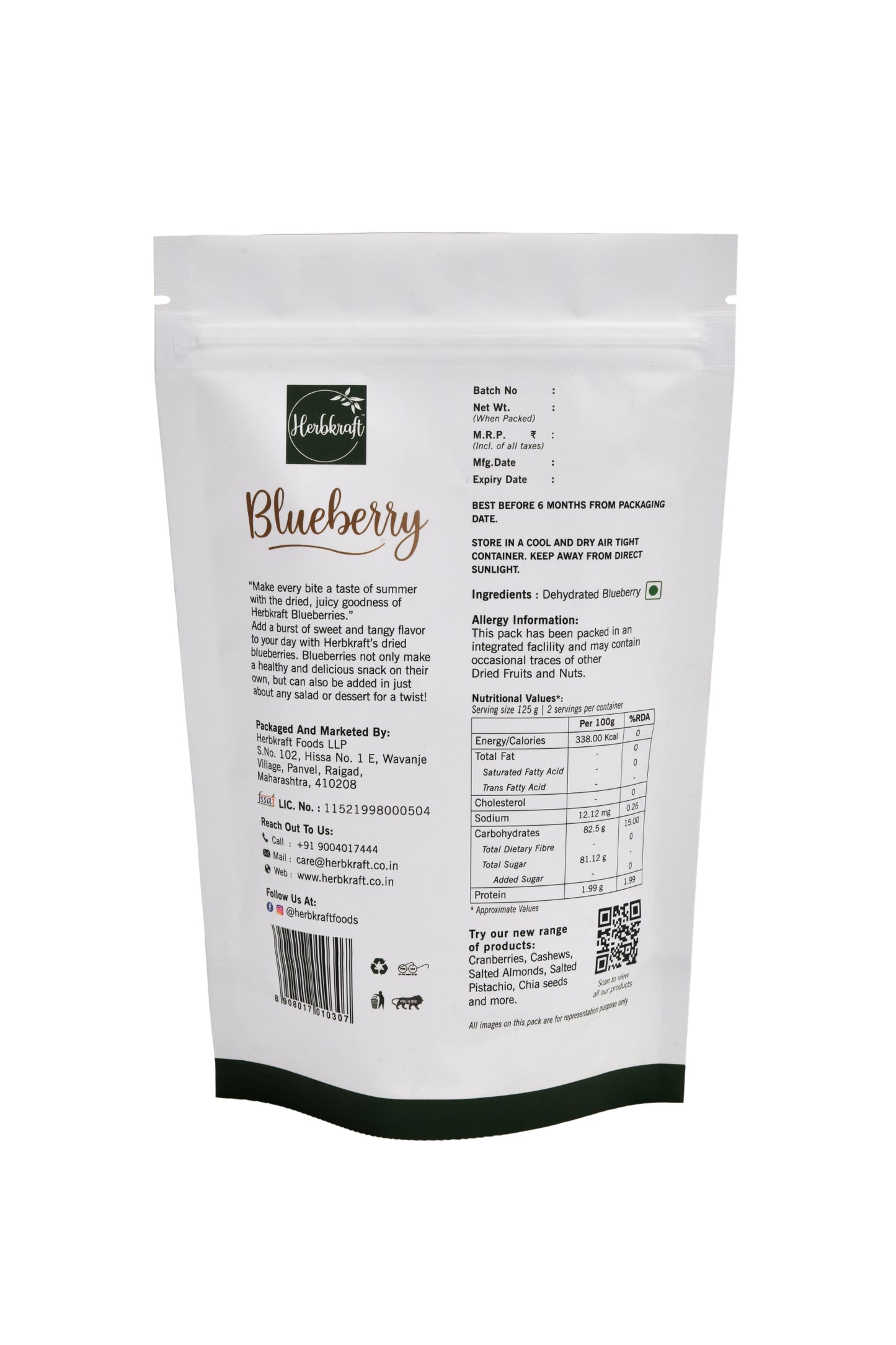 Herbkraft Dried Blueberries 250GM
