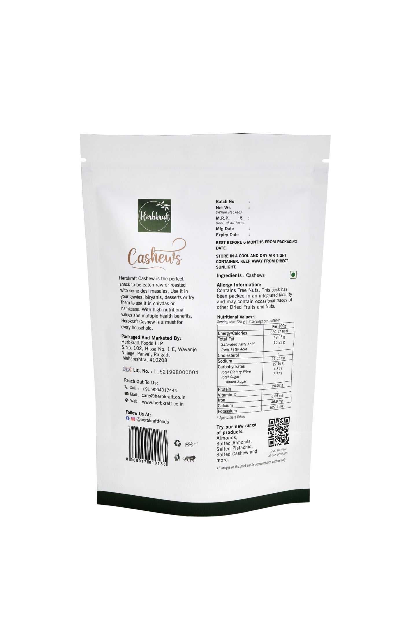 Herbkraft Cashews 250gm