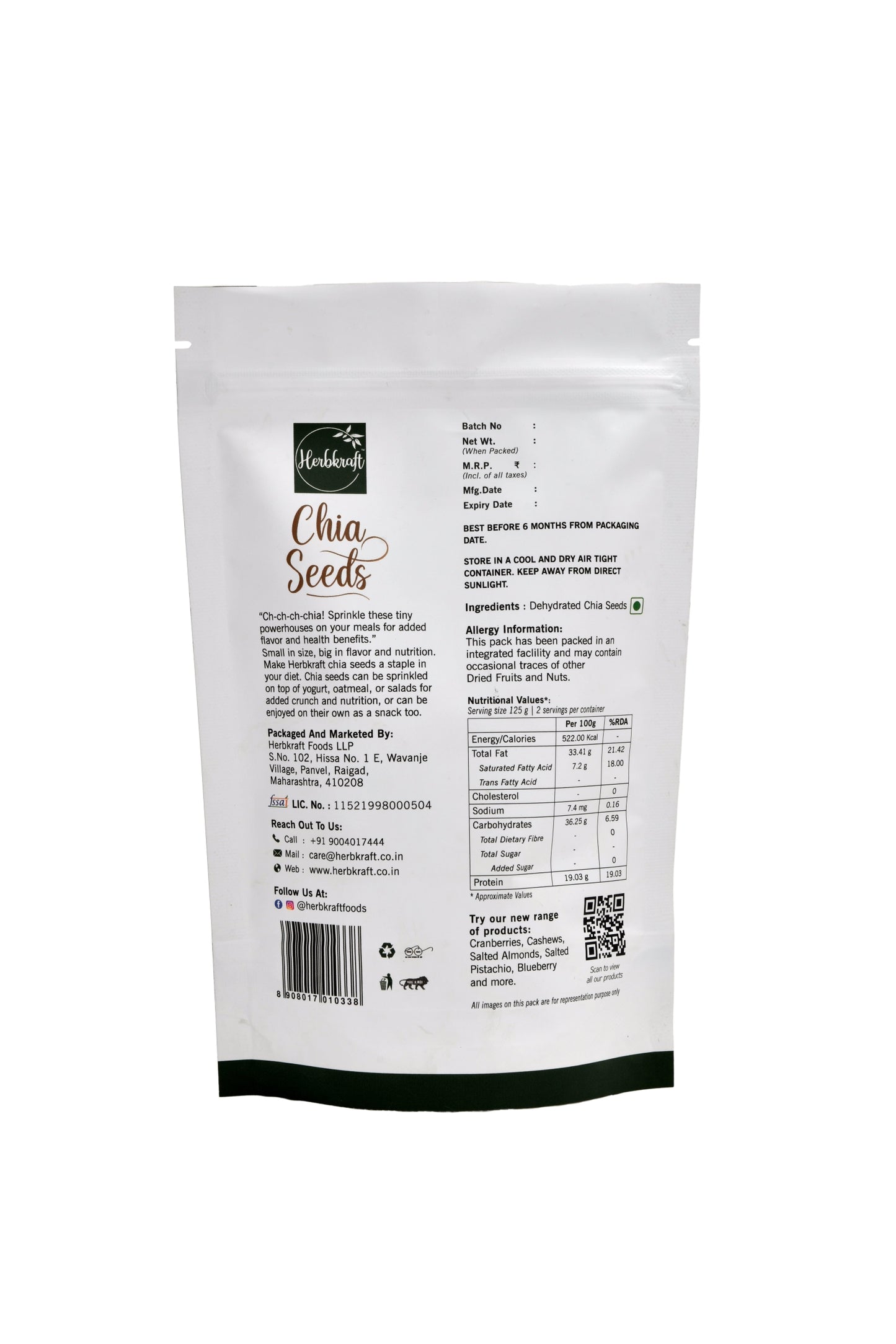 Herbkraft Raw Chia Seeds 250GM