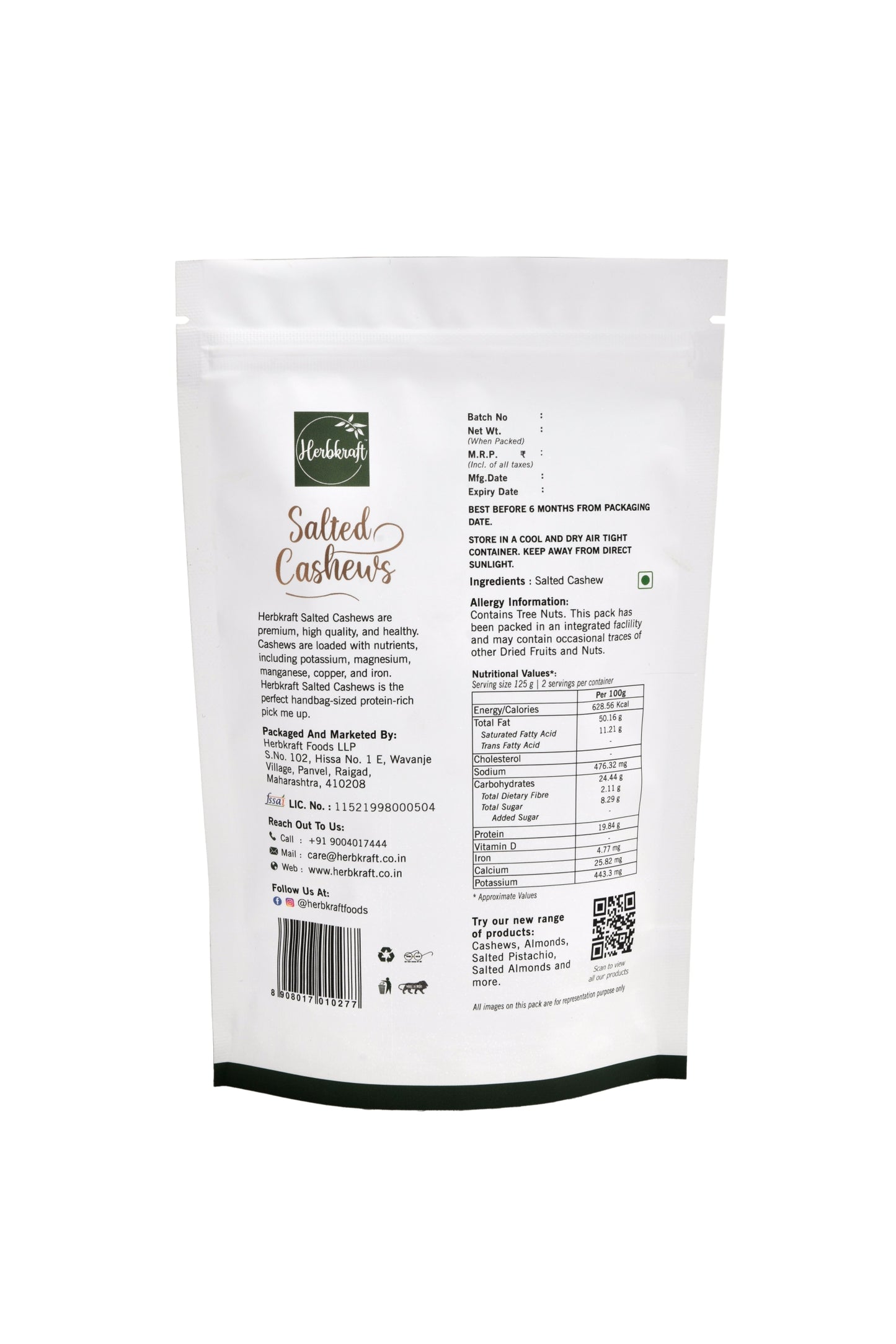 Herbkraft Salted Cashews 250gm