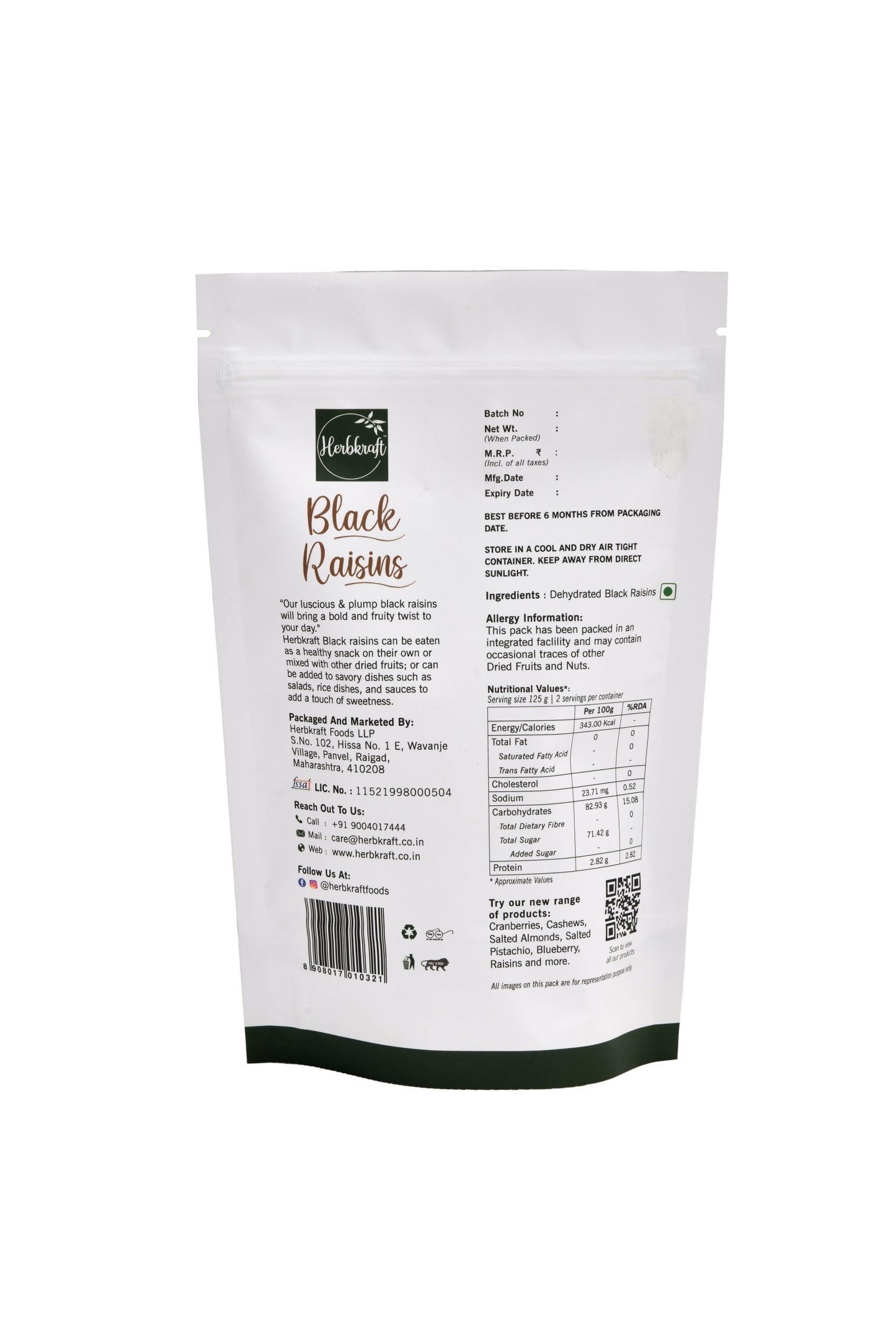 Herbkraft Dried Black Raisins 250GM